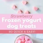 strawberry dog treats in jar and in mold with text overlay frozen yogurt dog treats