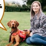 Emily and Barna Medical Assistance Dog with Text Overlay Emily and Barna Kutya.