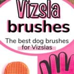 collage of dog grooming tools and vizsla being brushed with text vizsla brushes the best dog brushes for vizslas.